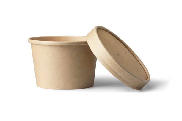 istock Brown paper cup with lid on white 1428260568