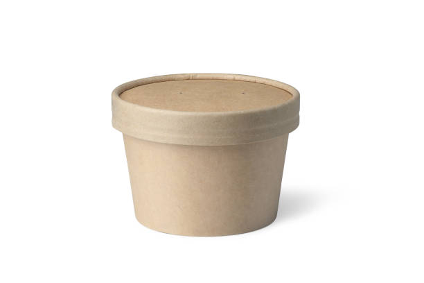 istock Brown paper cup with lid on white 1428260612