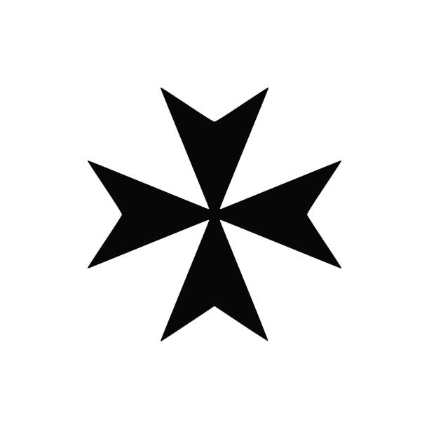 ilustraciones, imágenes clip art, dibujos animados e iconos de stock de símbolo vectorial del icono negro de la cruz de malta - templarios