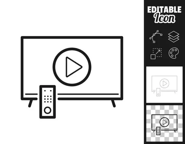 Vector illustration of TV with play button. Icon for design. Easily editable