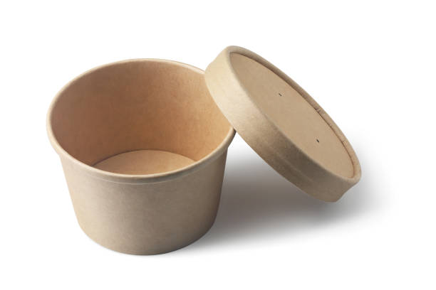 istock Brown paper cup with lid on white 1428261577