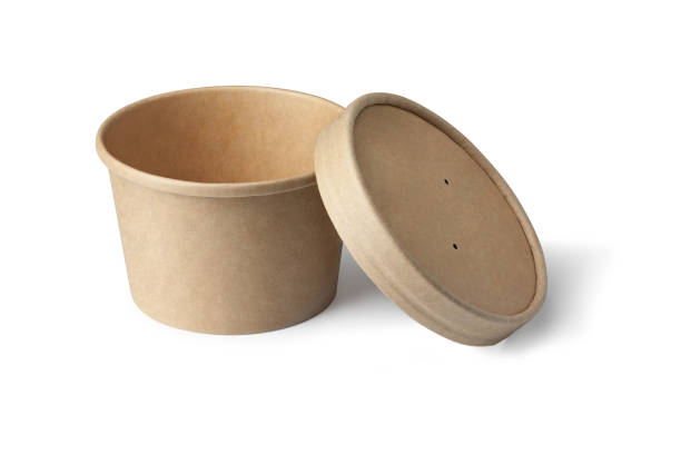 istock Brown paper cup with lid on white 1428261681