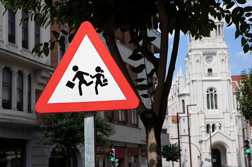 School warning road traffic sign