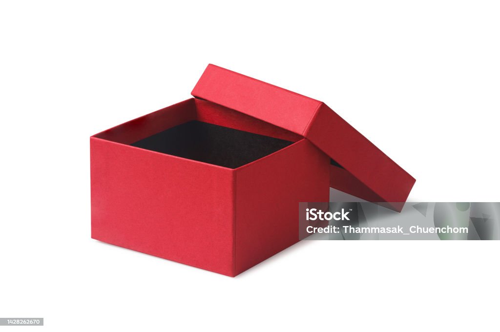 Red Empty Packaging Box With Lid On White Stock Photo - Download Image ...