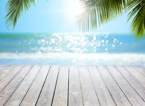 istock abstract Tropical Sea beach background with white wood panel in the foreground 1428262730