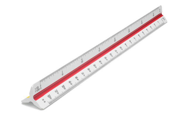 righello in scala triangolare su bianco - ruler measuring instrument of measurement white foto e immagini stock