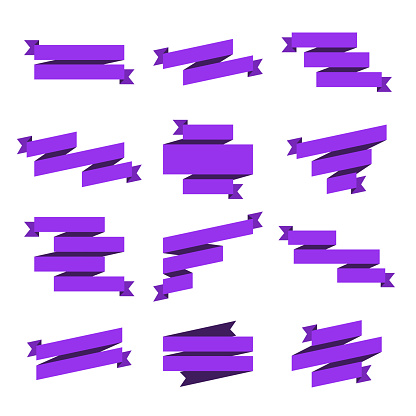 Set of Purple ribbons and banners, isolated on a blank background. Elements for your design, with space for your text. Vector Illustration (EPS10, well layered and grouped). Easy to edit, manipulate, resize or colorize.