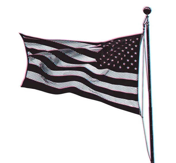 Vector illustration of American Flag flapping in the wind with glitch technique