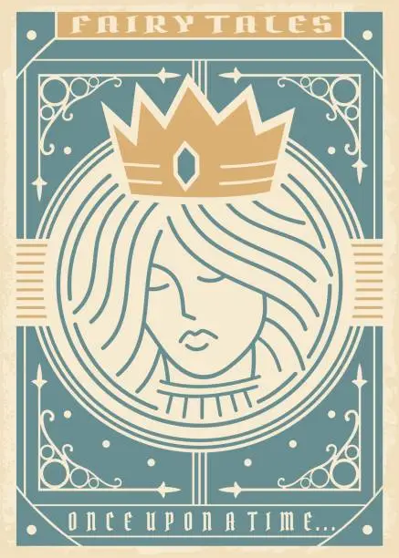 Vector illustration of Fairy tales book cover with princess portrait