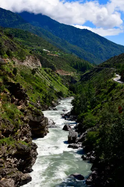 Photo of Wang Chhu river gorge and rapids - looking downstream, Dokar Gewog, Paro district, Bhutan