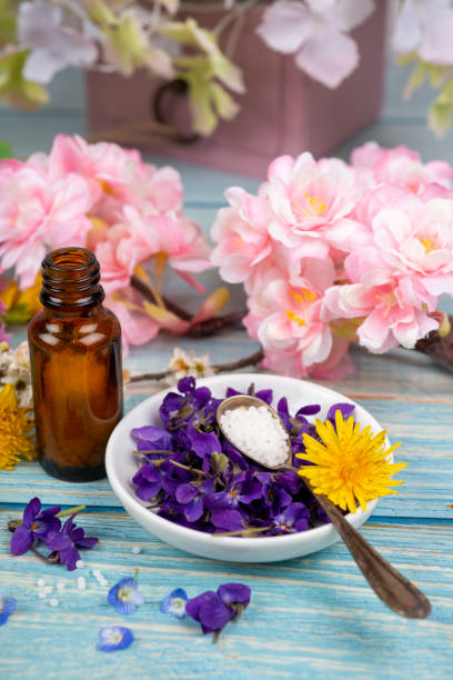 istock Homeopathy globules and blossoms on a table with spoon and globules 1428268684