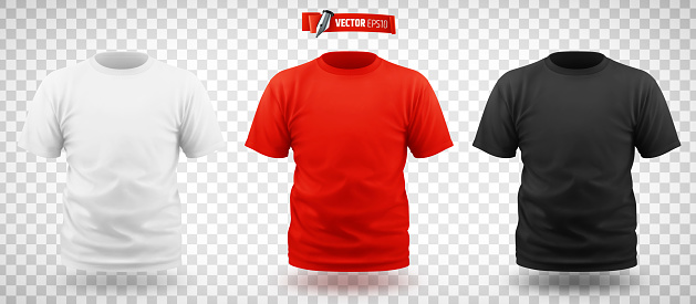 Vector realistic illustration of T-shirts on a transparent background.