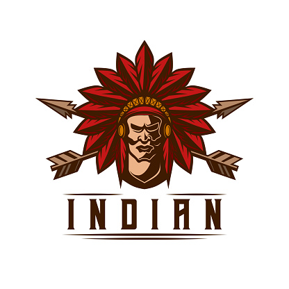 Indian Man icon vintage style chief Apache mascot design character vector illustration