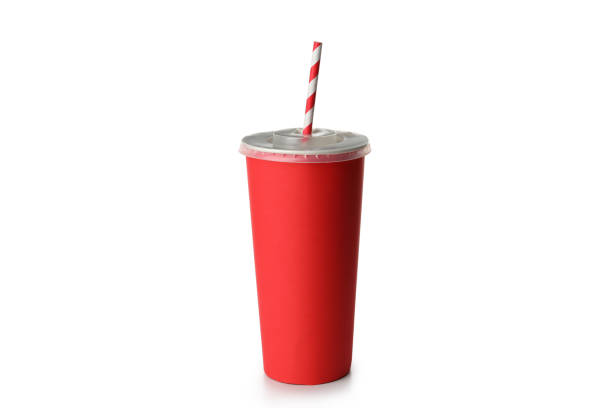 istock Red paper cup with straw isolated on white background 1428275368