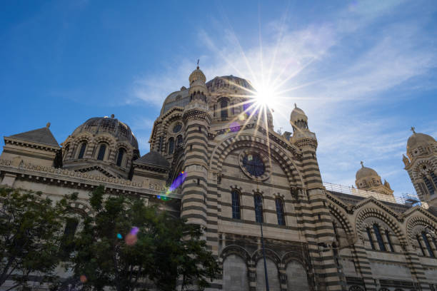 Sunbeams on La Major Cathedral in Marseille stock photo