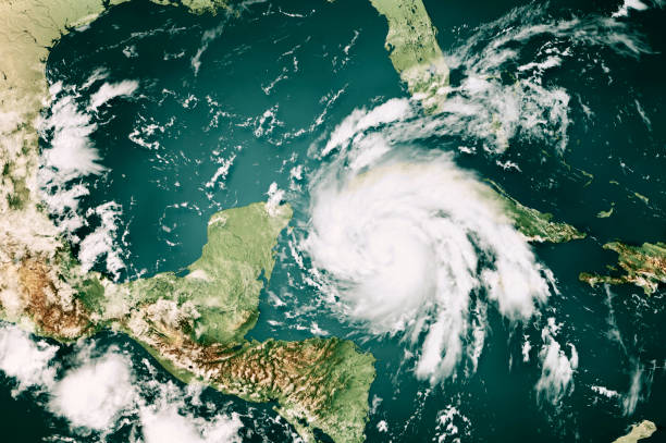 Hurricane Ian 2022 Cloud Map Caribbean Sea 3D Render Color stock photo