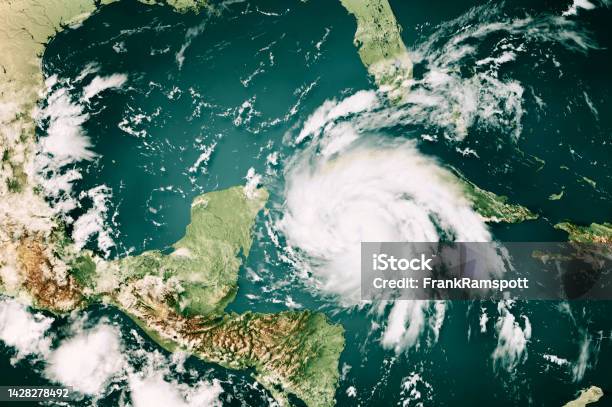 Hurricane Ian 2022 Cloud Map Caribbean Sea 3d Render Color Stock Photo - Download Image Now