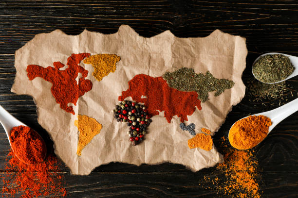 istock Map of world made from different kinds of spices 1428278526