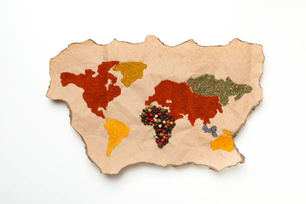 istock Map of world made from different kinds of spices 1428278636