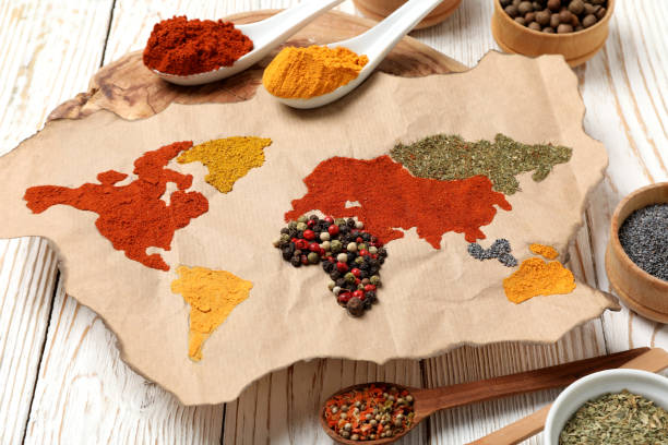 istock Map of world made from different kinds of spices 1428279419