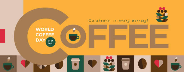 illustrazioni stock, clip art, cartoni animati e icone di tendenza di banner happy world coffee day, festa del 1 ° ottobre. - chocolate backgrounds coffee abstract
