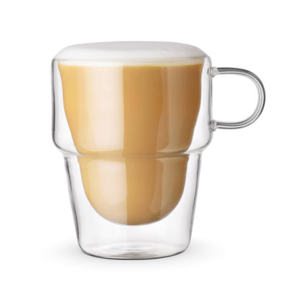 istock Flat white coffee in a transparent cup isolated. 1428283189