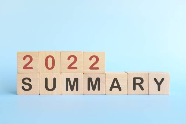 istock Year end 2022 review and summary concept. Wooden blocks in blue background. 1428285389