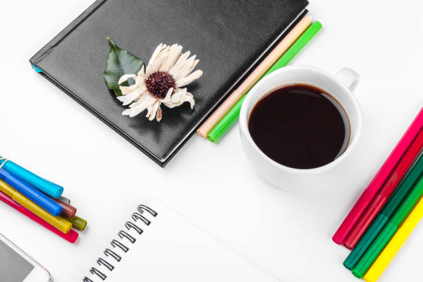 White office desk table, business and education concept