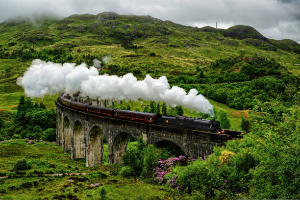 bajkowy krajobraz. wiadukt glenfinnan, highlands, szkocja - locomotive steam train train snow zdjęcia i obrazy z banku zdjęć