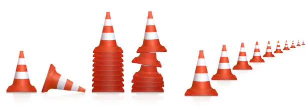 Vector illustration of Traffic Cones Stacked Pylons Road Highway Cones