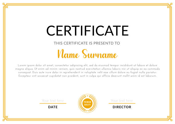 vorlage für das leistungszertifikat.für diplome, preise, unternehmen, zertifikate, universitäten, schulen und unternehmen. - urkunden stock-grafiken, -clipart, -cartoons und -symbole