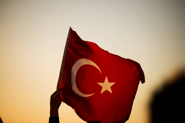 istock Close up shot of a Turkish flag on sunset. 1428297952