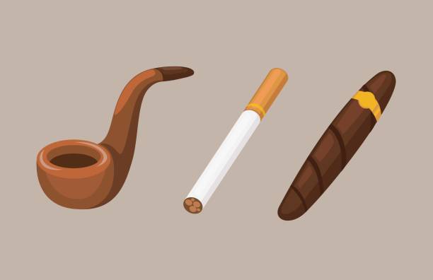 ilustrações de stock, clip art, desenhos animados e ícones de smoking symbol object collection set illustration vector - tobacco cigarette tobacco product rolling