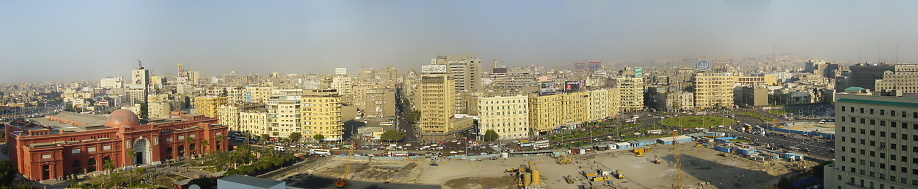 Cairo, Egypt. 15.03.2002. Panoramic view over the Egyptian Museum and the Tahrir square at noon.
