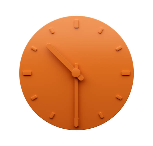 ミニマルオレンジ時計 10:30 10時半過ぎ 抽象 ミニマリスト壁掛け時計 22:30 10 30 3dイラスト - number 10 oclock clock orange ストックフォトと画像