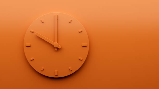 ミニマルオレンジ時計10時抽象ミニマリスト壁掛け時計3dイラスト - number 10 oclock clock orange ストックフォトと画像