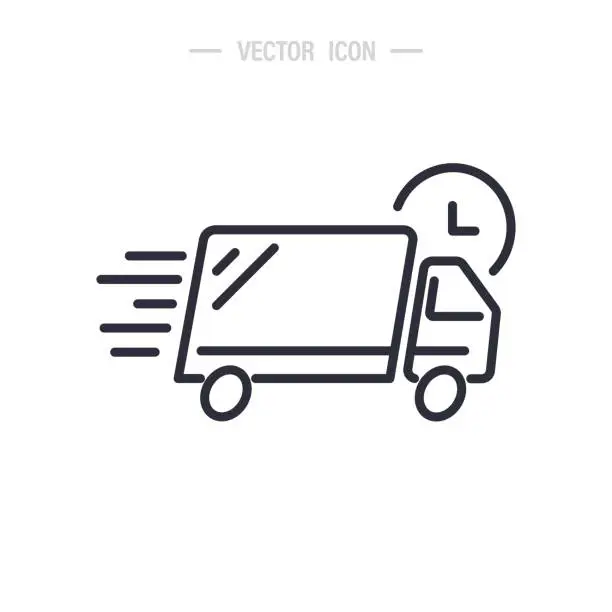 Vector illustration of Shipping fast delivery truck with clock icon symbol. Isolated vector illustration