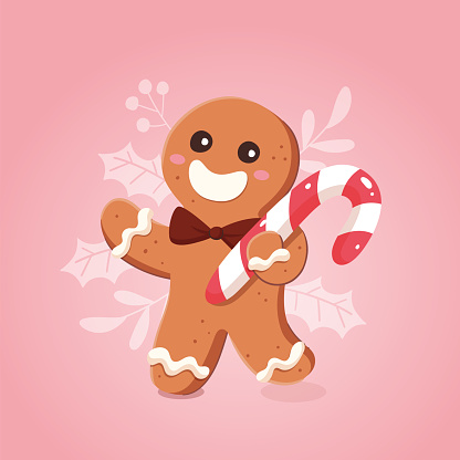 Funny Gingerbread Man with a Christmas Cane