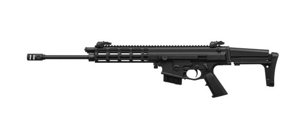 istock Modern automatic rifle isolated on white background. Weapons for police, special forces and the army. Automatic carbine with mechanical sights. Assault rifle on white back. 1428319131