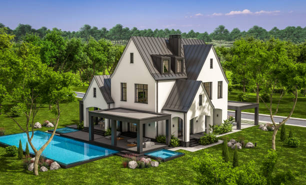 istock 3d rendering of white and black modern Tudor house 1428319805