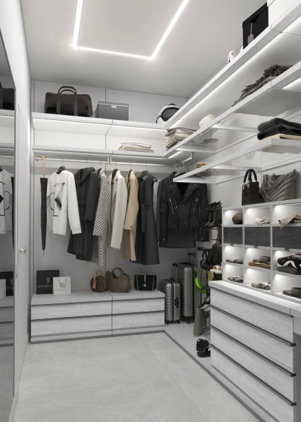 istock Walk-in closet design ideas, 3D illustration 1428321128