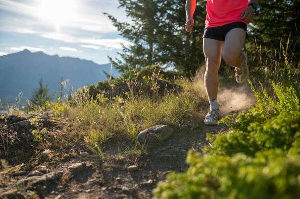 istock Cropped view of male trail runner on mountain path 1428332520