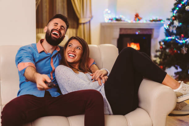 istock Couple spending Christmas together at home 1428333345