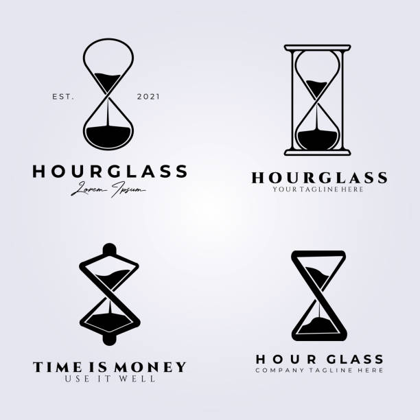 комплект песочных часов набор логотип векторная иллюстрация дизайн - hourglass stock illustrations