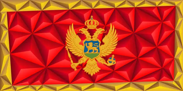 Vector illustration of Abstract polygonal background in the form of colorful red and gold pyramids. Polygonal flag of Montenegro.