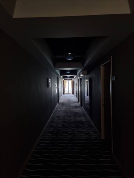 istock Vertical shot of a long dark hallway 1428355054