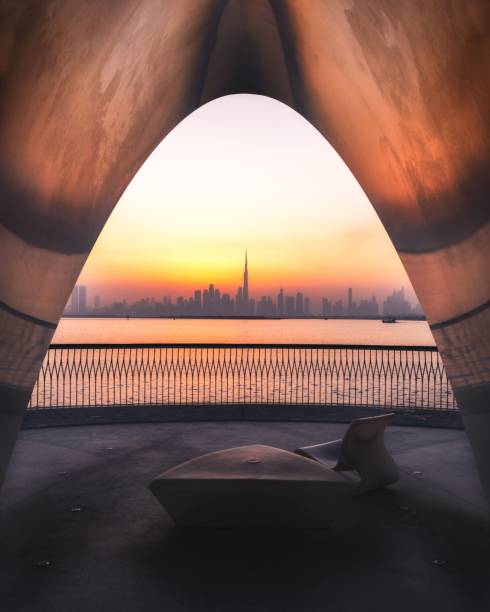 istock Scenic cityscape during sunset through arched bacony 1428361832