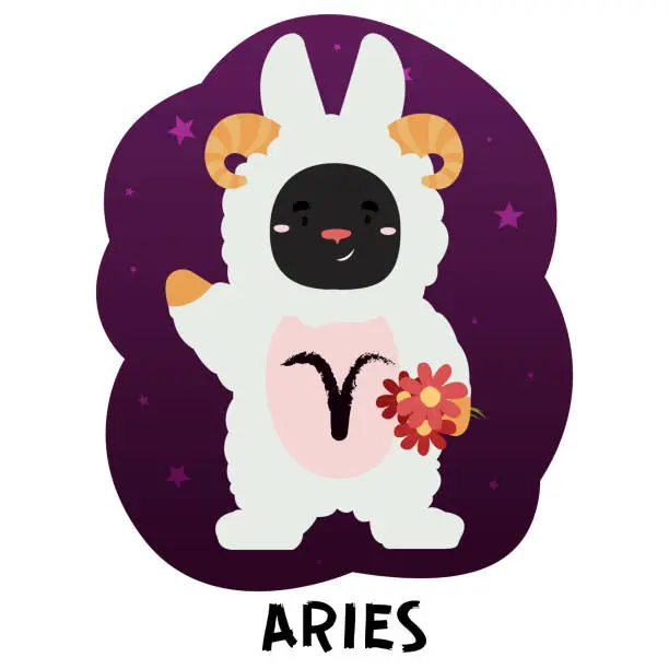 Vector illustration of Zodiac sign Aries. Black rabbit vector illustration