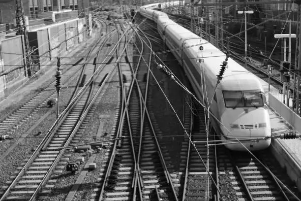 A monochrome shot of the transit section in Hamburg Germany