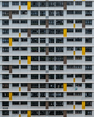 A vertical shot of a building windows